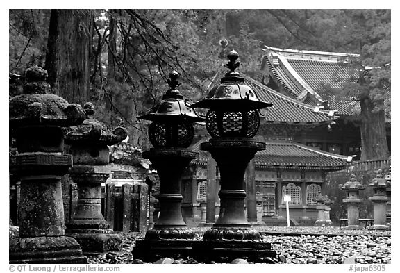 Sacred urns in Tosho-gu Shrine. Nikko, Japan (black and white)