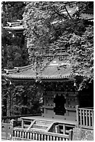 Base of a five story pagoda in Tosho-gu Shrine. Nikko, Japan (black and white)