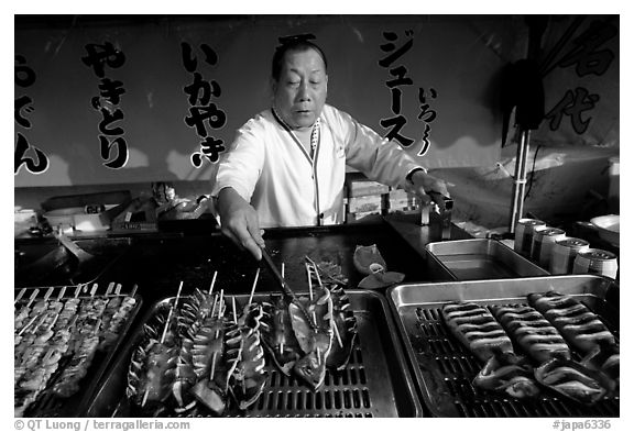 Street food for sale. Himeji, Japan (black and white)