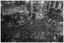Shiboya crossing at night from above. Tokyo, Japan ( black and white)