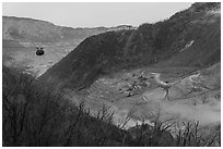 Ōwakudani volcanic valley and Hakone Ropeway car, Hakone. Japan ( black and white)