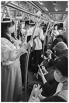 Riding the Tokyo subway. Tokyo, Japan ( black and white)