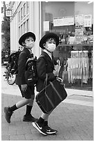 Schoolboys in uniform, Yokohama. Japan ( black and white)
