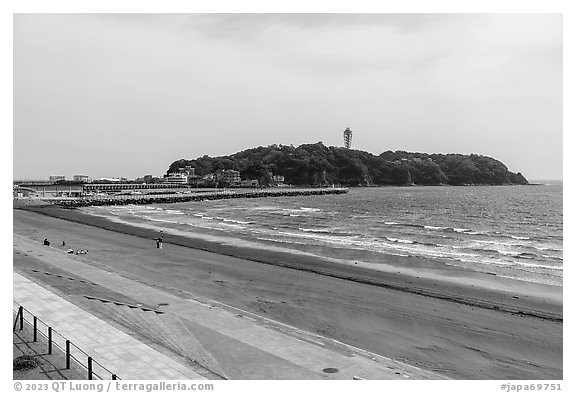 Katase Nishihama beach and Enoshima Island. Enoshima Island, Japan