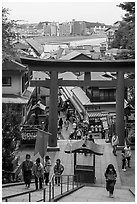 Red Tori Gate. Enoshima Island, Japan ( black and white)