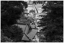 Benzaiten Nakamise Street and Enoshima Benten-bashi causeway. Enoshima Island, Japan ( black and white)