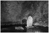 Inscribed rock in pool, Enoshima Iwaya Caves. Enoshima Island, Japan ( black and white)