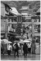 Alley with a statue. Enoshima Island, Japan ( black and white)