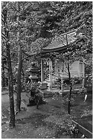 Yasaka Shrine among trees. Enoshima Island, Japan ( black and white)