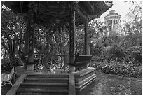 Pavilion with sculpture and Sea Candle, Samuel Cocking Garden. Enoshima Island, Japan ( black and white)