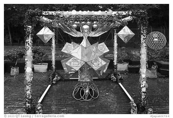 Modern sculpture, Samuel Cocking Garden. Enoshima Island, Japan (black and white)