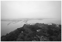 View from the Sea Candle towards mainland. Enoshima Island, Japan ( black and white)