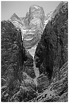 Frozen waterfall called Polar Circus, on Cirrus Mountain. Banff National Park, Canadian Rockies, Alberta, Canada (black and white)