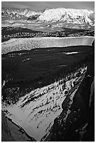 Valley along the David Thompson highway in winter. Banff National Park, Canadian Rockies, Alberta, Canada (black and white)