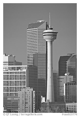 Calgary tower and skyline, late afternoon. Calgary, Alberta, Canada (black and white)