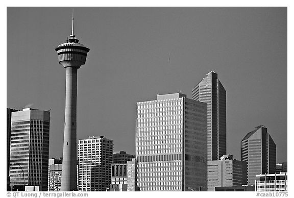 Calgary tower and skyline, late afternoon. Calgary, Alberta, Canada (black and white)