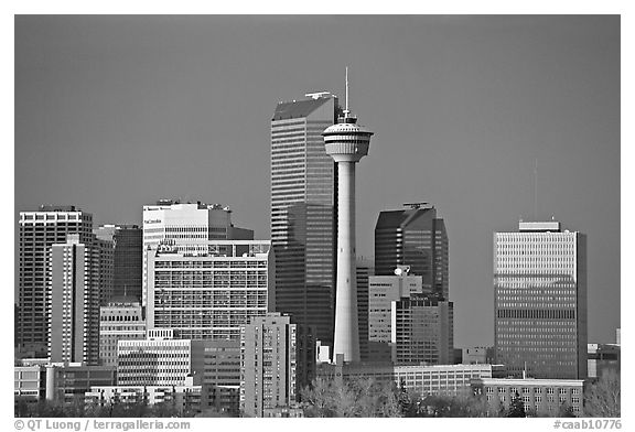 Skyline and tower, late afternoon. Calgary, Alberta, Canada (black and white)