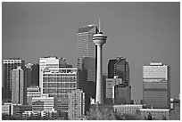 Skyline and tower, late afternoon. Calgary, Alberta, Canada (black and white)