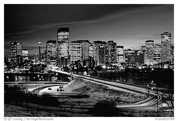 Bridge and skyline at night. Calgary, Alberta, Canada