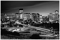 Bridge and skyline at night. Calgary, Alberta, Canada (black and white)