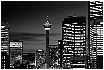 Tower and high-rise buidlings at night. Calgary, Alberta, Canada (black and white)