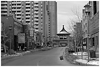 Street of Chinatown. Calgary, Alberta, Canada ( black and white)