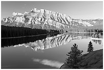 Mt Rundle and Two Jack Lake, early morning. Banff National Park, Canadian Rockies, Alberta, Canada (black and white)