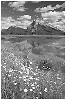 First Vermillon Lake and Mt Rundle, afternoon. Banff National Park, Canadian Rockies, Alberta, Canada (black and white)