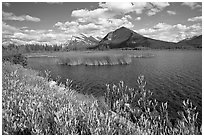 Mt Rundle and second Vermillion lake, afternoon. Banff National Park, Canadian Rockies, Alberta, Canada ( black and white)
