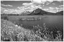 Mt Rundle and second Vermillion lake, afternoon. Banff National Park, Canadian Rockies, Alberta, Canada ( black and white)