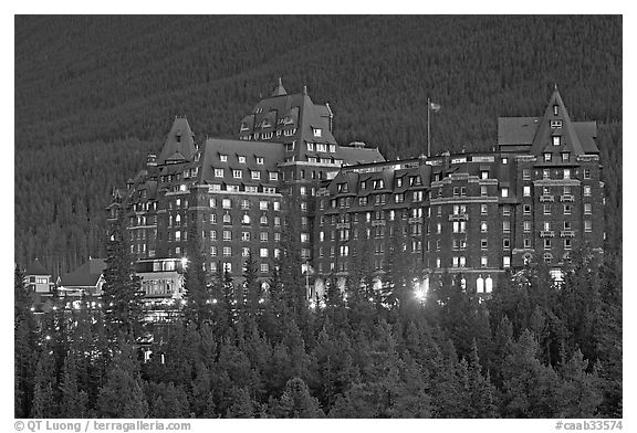 Banff Springs Hotel at dusk. Banff National Park, Canadian Rockies, Alberta, Canada