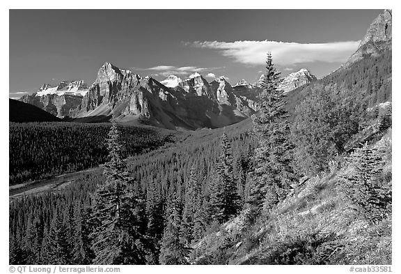 Valley of Ten Peaks, early morning. Banff National Park, Canadian Rockies, Alberta, Canada (black and white)