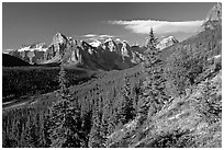 Valley of Ten Peaks, early morning. Banff National Park, Canadian Rockies, Alberta, Canada (black and white)