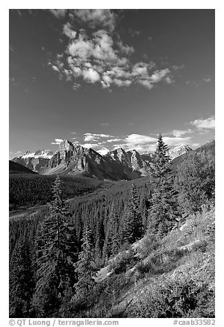 Valley of Ten Peaks, early morning. Banff National Park, Canadian Rockies, Alberta, Canada (black and white)
