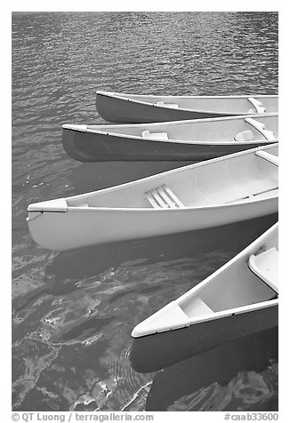 Close up of red, yellow and blue canoes, Moraine Lake. Banff National Park, Canadian Rockies, Alberta, Canada