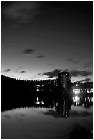 Chateau Lake Louise reflected in Lake at night. Banff National Park, Canadian Rockies, Alberta, Canada ( black and white)