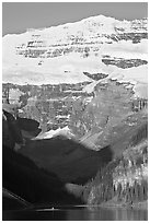 Victoria peak and glacier above Lake Louise, early morning. Banff National Park, Canadian Rockies, Alberta, Canada (black and white)