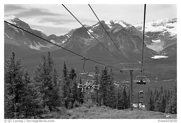 Riding a tram at Lake Louise ski resort. Banff National Park, Canadian Rockies, Alberta, Canada