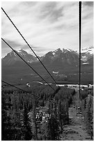 Tram at Lake Louise ski resort and Ten Peaks lodge. Banff National Park, Canadian Rockies, Alberta, Canada (black and white)