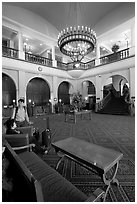 Main interior lobby of Chateau Lake Louise. Banff National Park, Canadian Rockies, Alberta, Canada ( black and white)