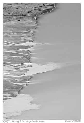 Glacial sediments transported into Peyto Lake by streams. Banff National Park, Canadian Rockies, Alberta, Canada (black and white)