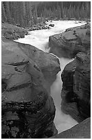 Entrance of slot, Mistaya Canyon. Banff National Park, Canadian Rockies, Alberta, Canada (black and white)