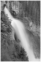 Panther Falls seen from the hanging ledge. Banff National Park, Canadian Rockies, Alberta, Canada ( black and white)