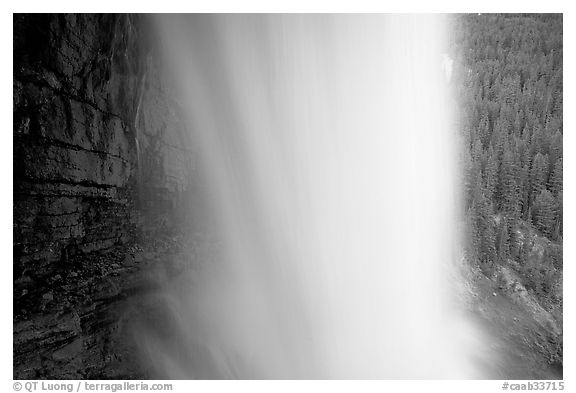 Panther Falls from behind. Banff National Park, Canadian Rockies, Alberta, Canada (black and white)