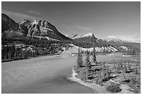 Saskatchevan River. Banff National Park, Canadian Rockies, Alberta, Canada (black and white)