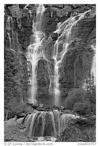 Tangle Falls. Jasper National Park, Canadian Rockies, Alberta, Canada (black and white)