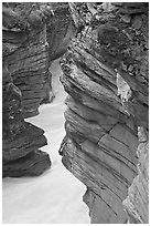 Gorge at the base of Athabasca Falls. Jasper National Park, Canadian Rockies, Alberta, Canada (black and white)