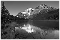 Cavell Lake and Mt Edith Cavell, early morning. Jasper National Park, Canadian Rockies, Alberta, Canada (black and white)
