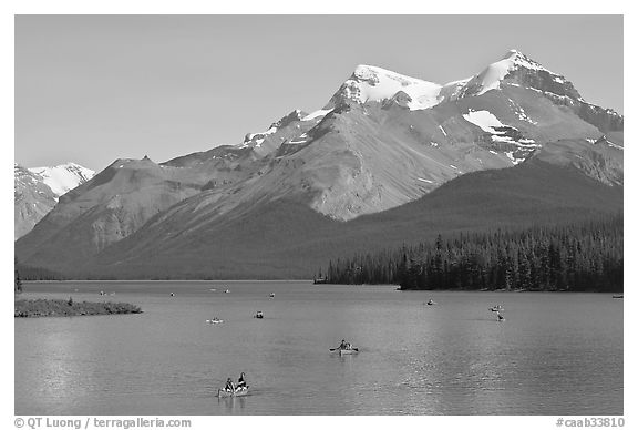 Canoes on Maligne Lake, afternoon. Jasper National Park, Canadian Rockies, Alberta, Canada