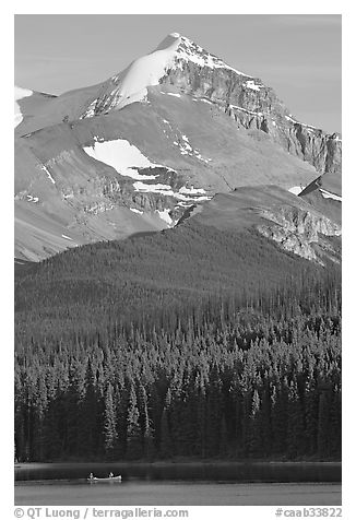 Peak raising above Maligne Lake. Jasper National Park, Canadian Rockies, Alberta, Canada